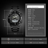 SKMEI 1370 Multifunctional Men Outdoor Sports Noctilucent Waterproof Stainless Steel Digital Wrist Watch